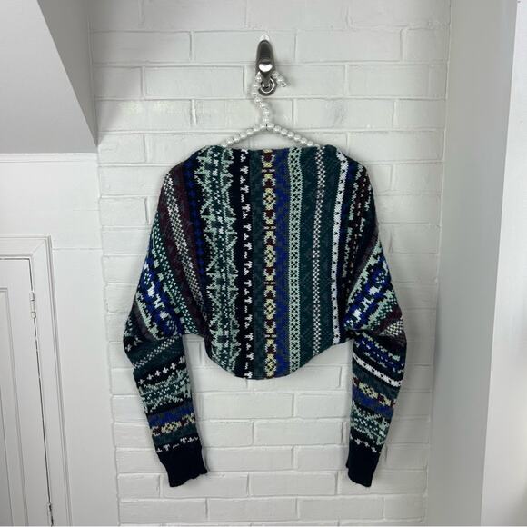 Free People Fair Isle Carnival Knit Cropped Shrug Sweater Size S - Picture 9 of 12